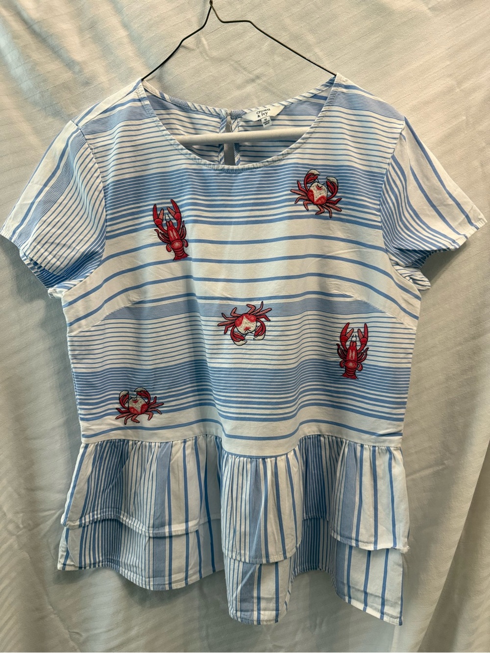 Crown White Shirt with Blue Stripes